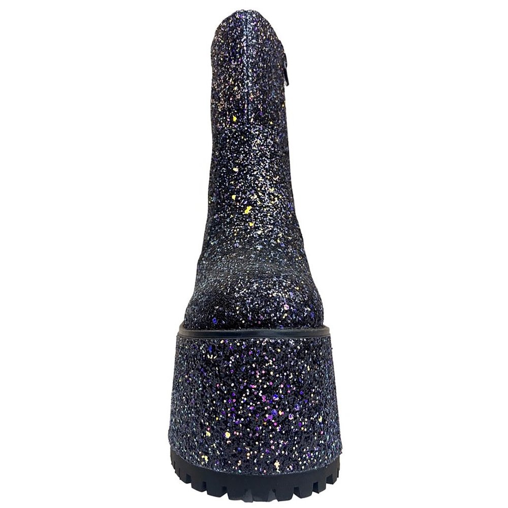 YRU Krush Platform Boots in Black Glitter - Picture 2 of 4